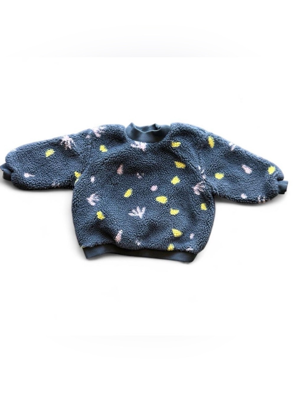 Zara Kids Navy Sherpa Pullover with Yellow & Pink Spot Print